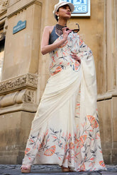 Digital Printed Satin silk Saree With Blouse